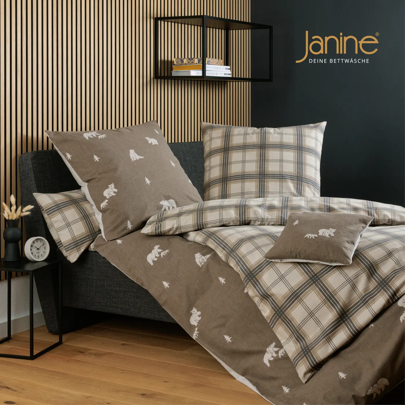 Janine Garnitur Feinbiber  beige grau 135x200,80x80 cm