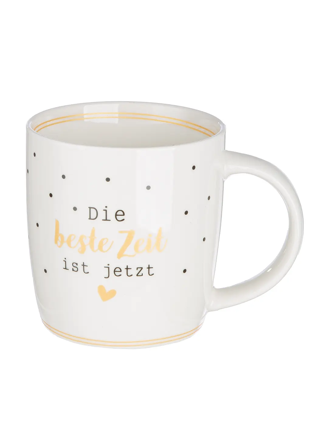 Gilde Tasse/Becher "Beste Zeit" weiß/gepunktet mit Spruch