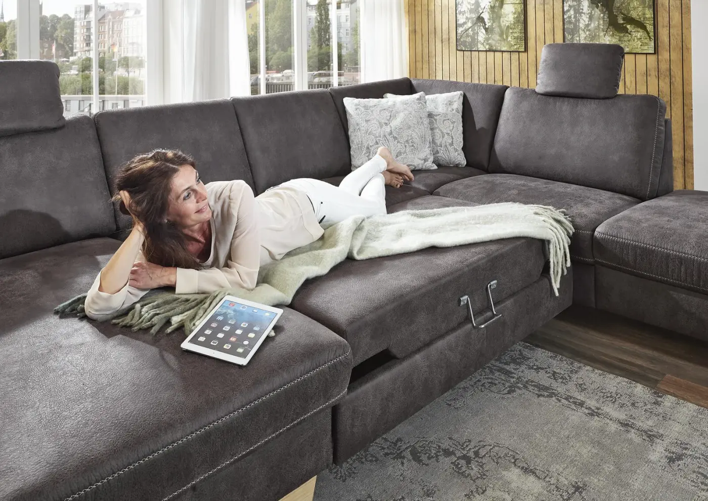 Zehdenick  Polstergruppe mit Funktion MM-ZE1037 Taurus grau ca. 167 x 313 x 235 cm