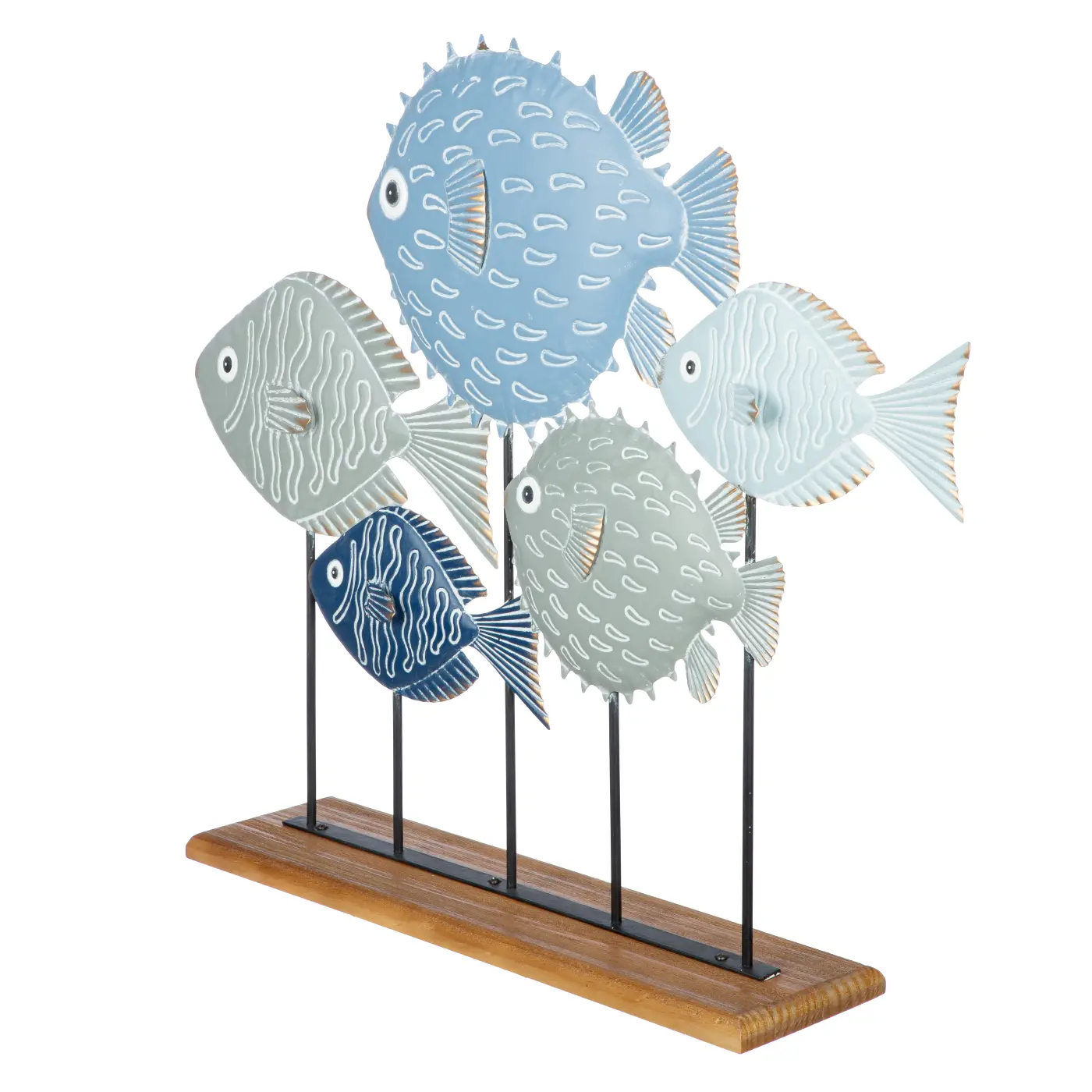 Gilde Handwerk Standrelief Ocean  Fischmotiv Metall grau/blau ca. 65x55x6 cm