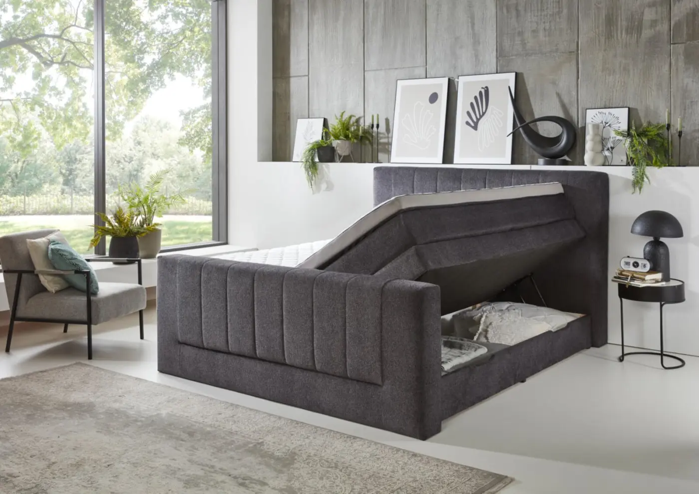sun garden Boxspringbett BS 2450 Kenosha dunkelgrau LF 180 x 200 cm