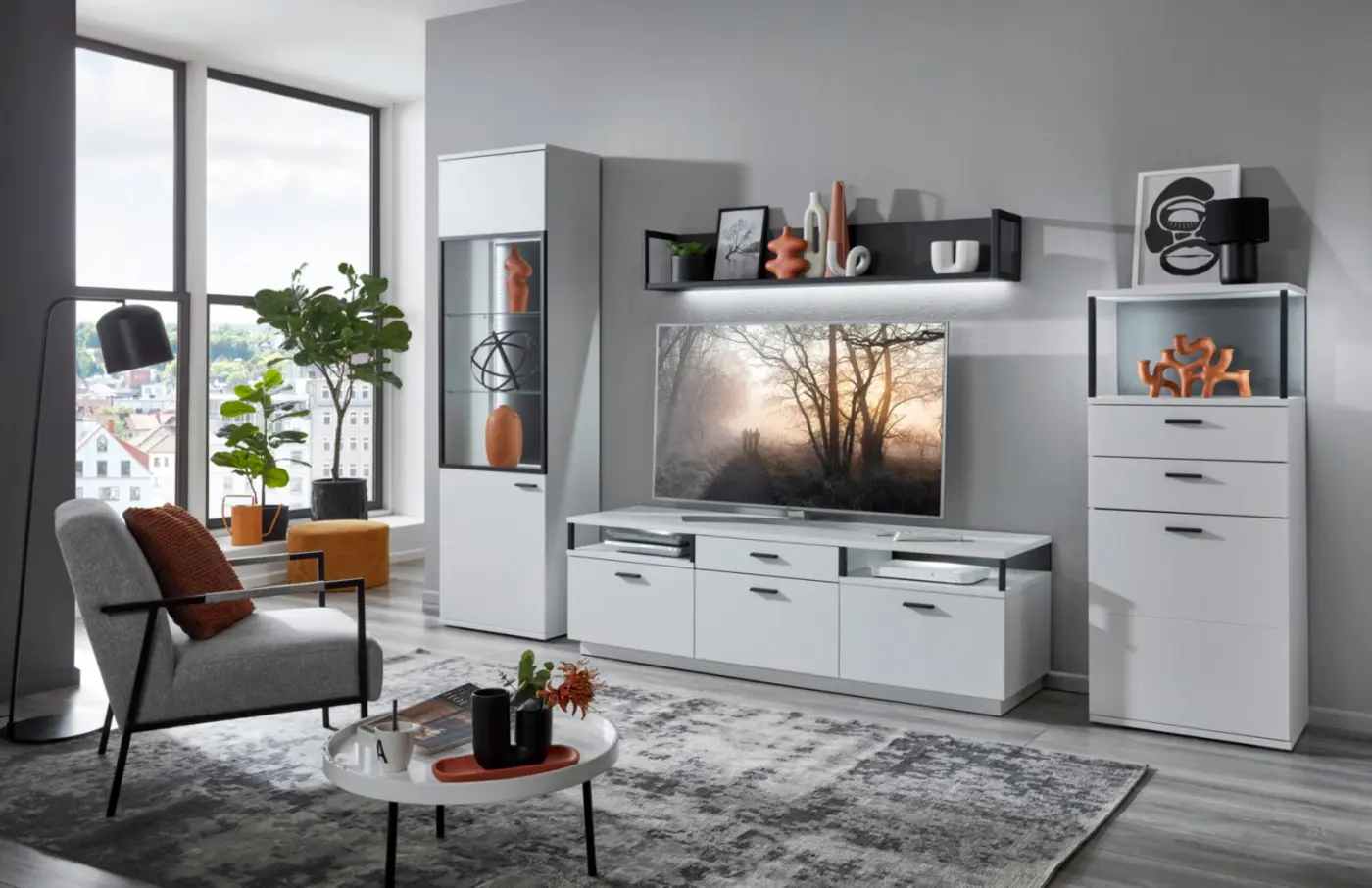 Ideal  Wohnwand Juno weiß grau ca. 319,5 x 207 x 50 cm