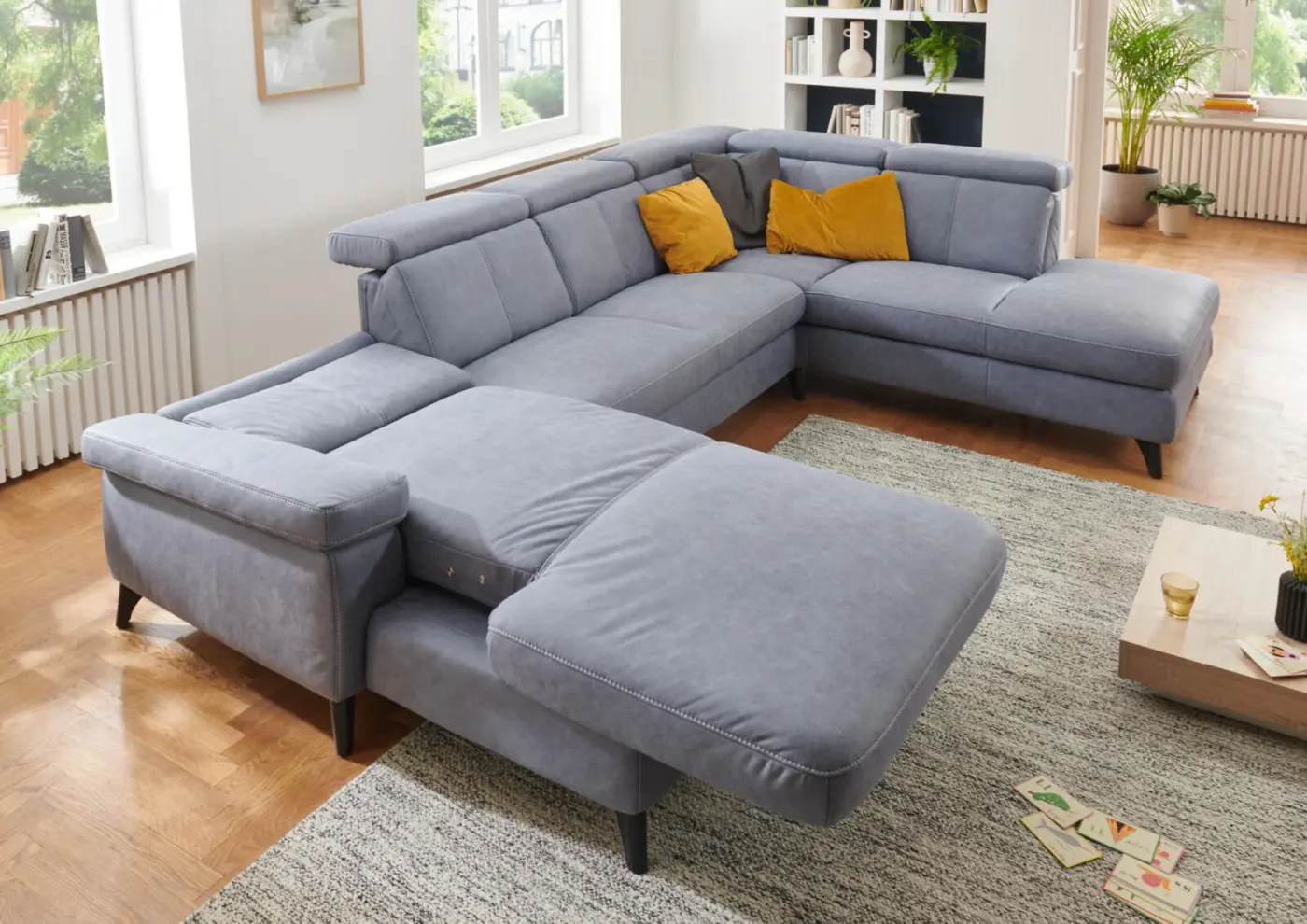 Polsteria Wohnlandschaft mit Funktionen  Relaxa 10.0 PSG blaugrau ca. 176 x 325 x 228 cm