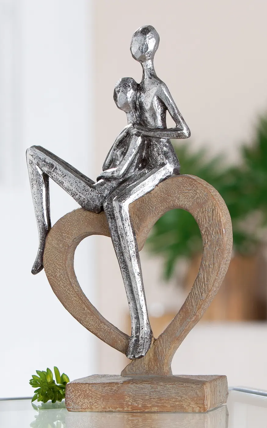 Gilde Skulptur Herz braun, silberfarben 26 cm Kunstharz