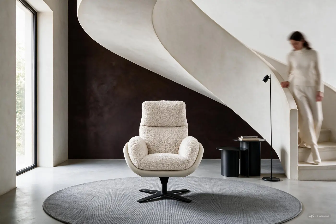 Willi Schillig  Drehsessel motorisch cloud9 Leder Elfenbein/Schaffelloptik Cream mit Akku