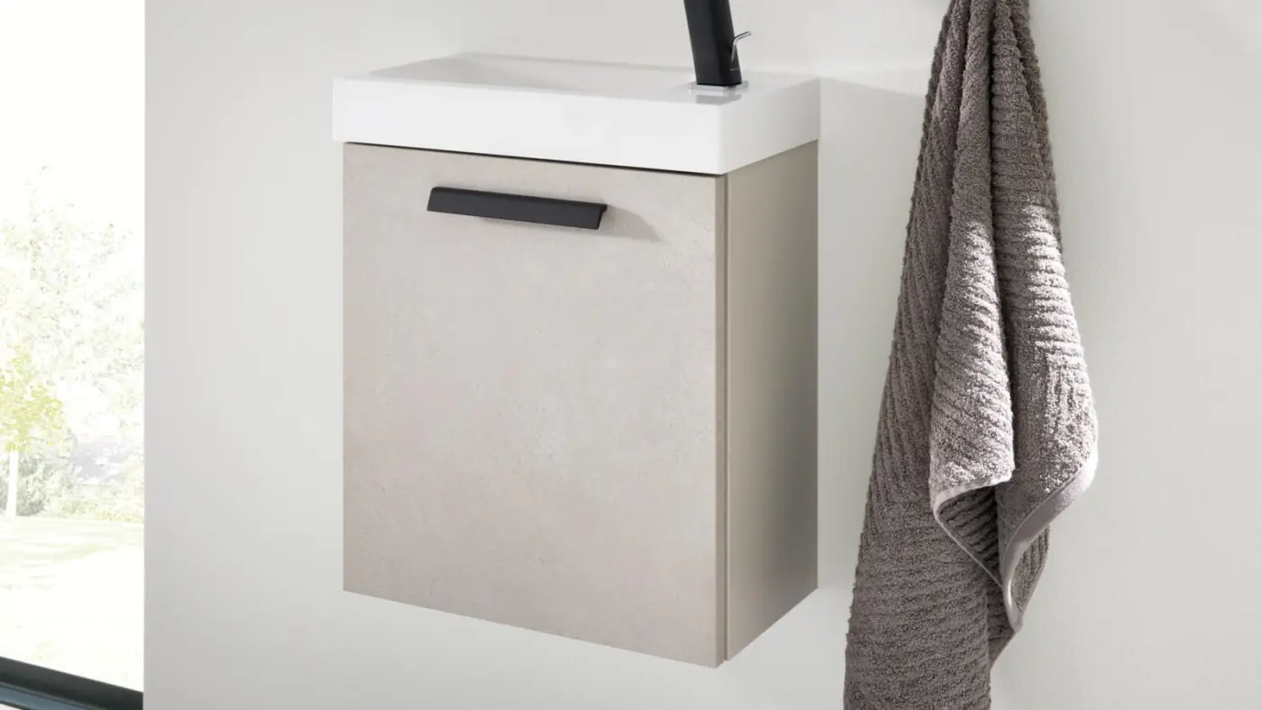 Interliving Gästebad Serie 7842 Beton Sand NB ca. 40 cm breit - ohne Armatur