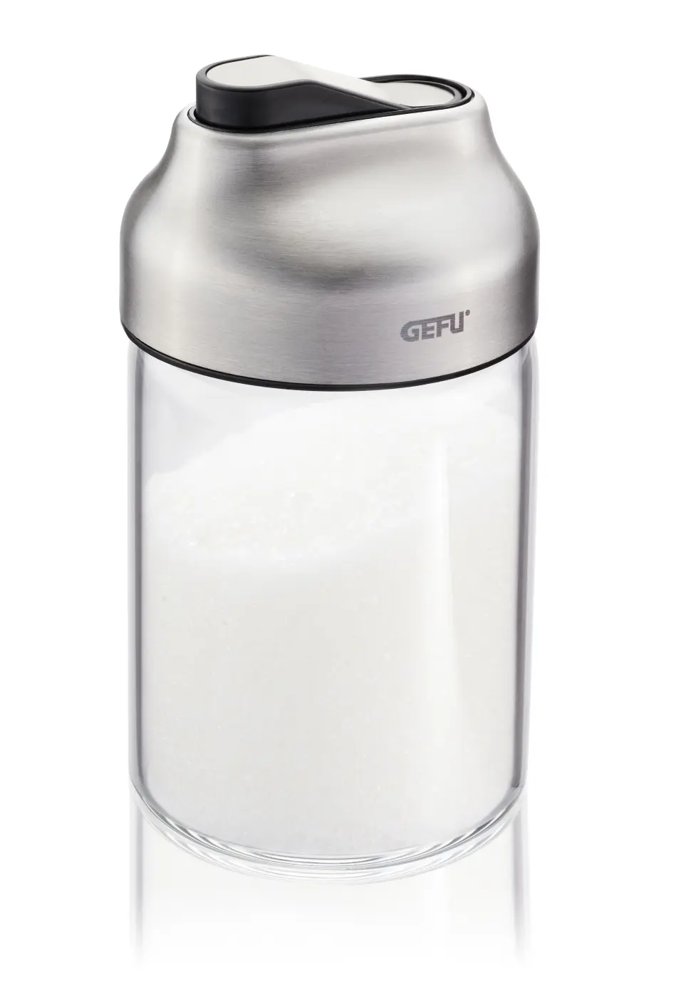 GEFU Zucker- oder Milchdosierer KIPPO schwarz/silber Borosilikatglas|hochwertiger Edelstahl|hochwertiger Edelstahl