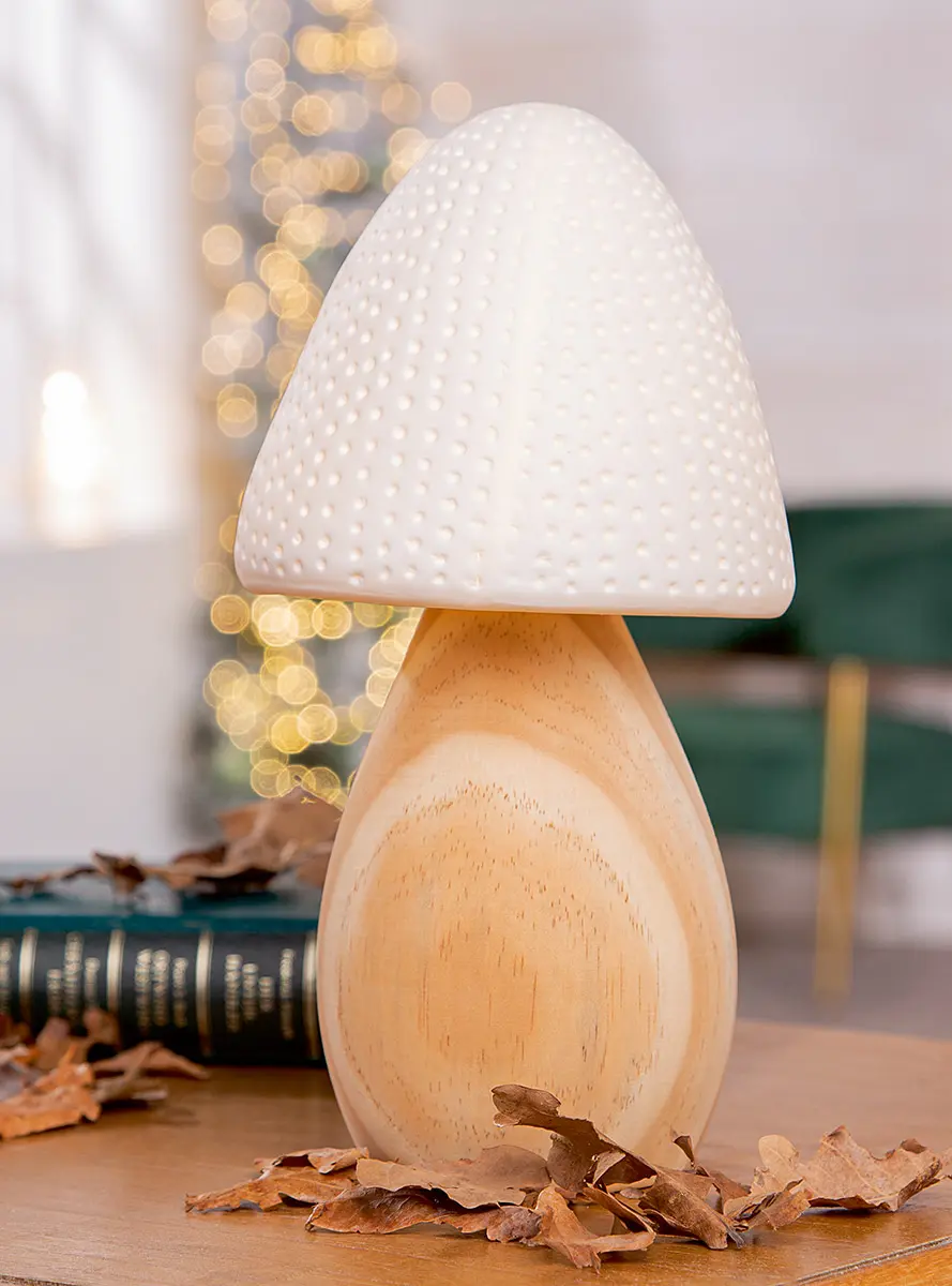 Gilde Handwerk LED-Dekopilz Svamp Holz weiß 23.5 cm
