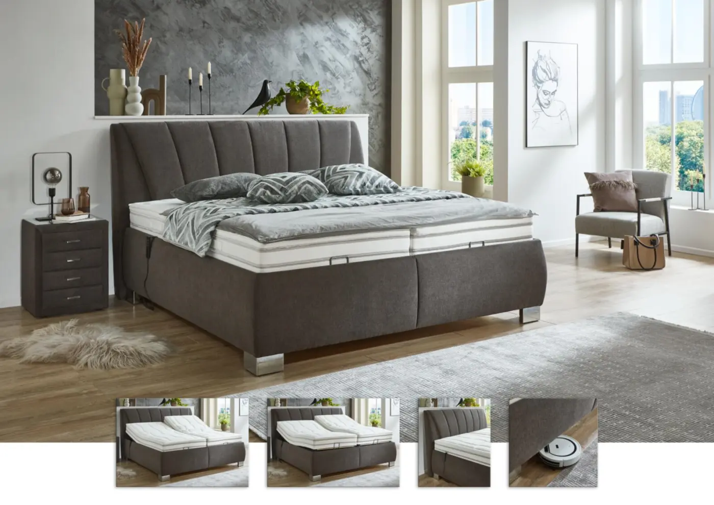 Oschmann  Polsterbett 523155 - OC-PB23155 motorisch verstellbar anthrazit LF ca. 200 x 200 cm