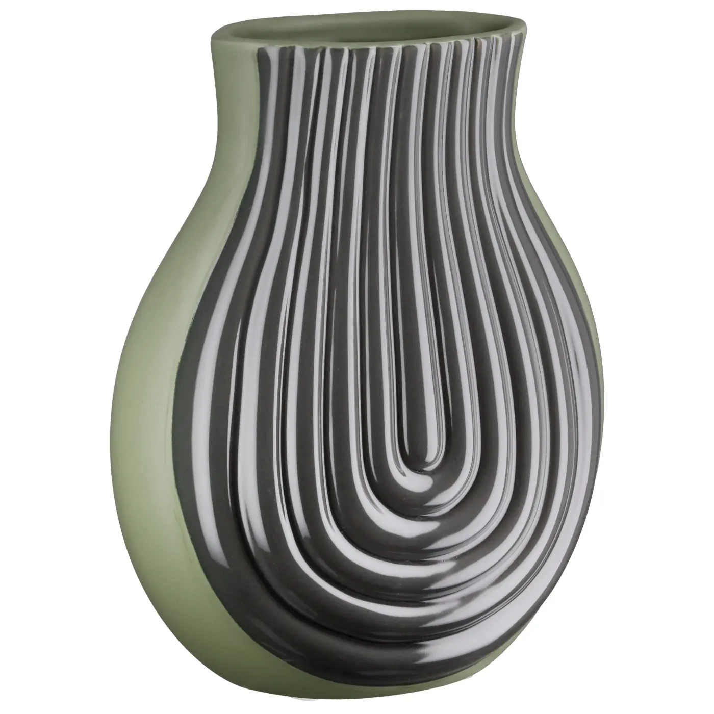 Gilde Vase bauchig "Curve" Keramik grün geriffelt
