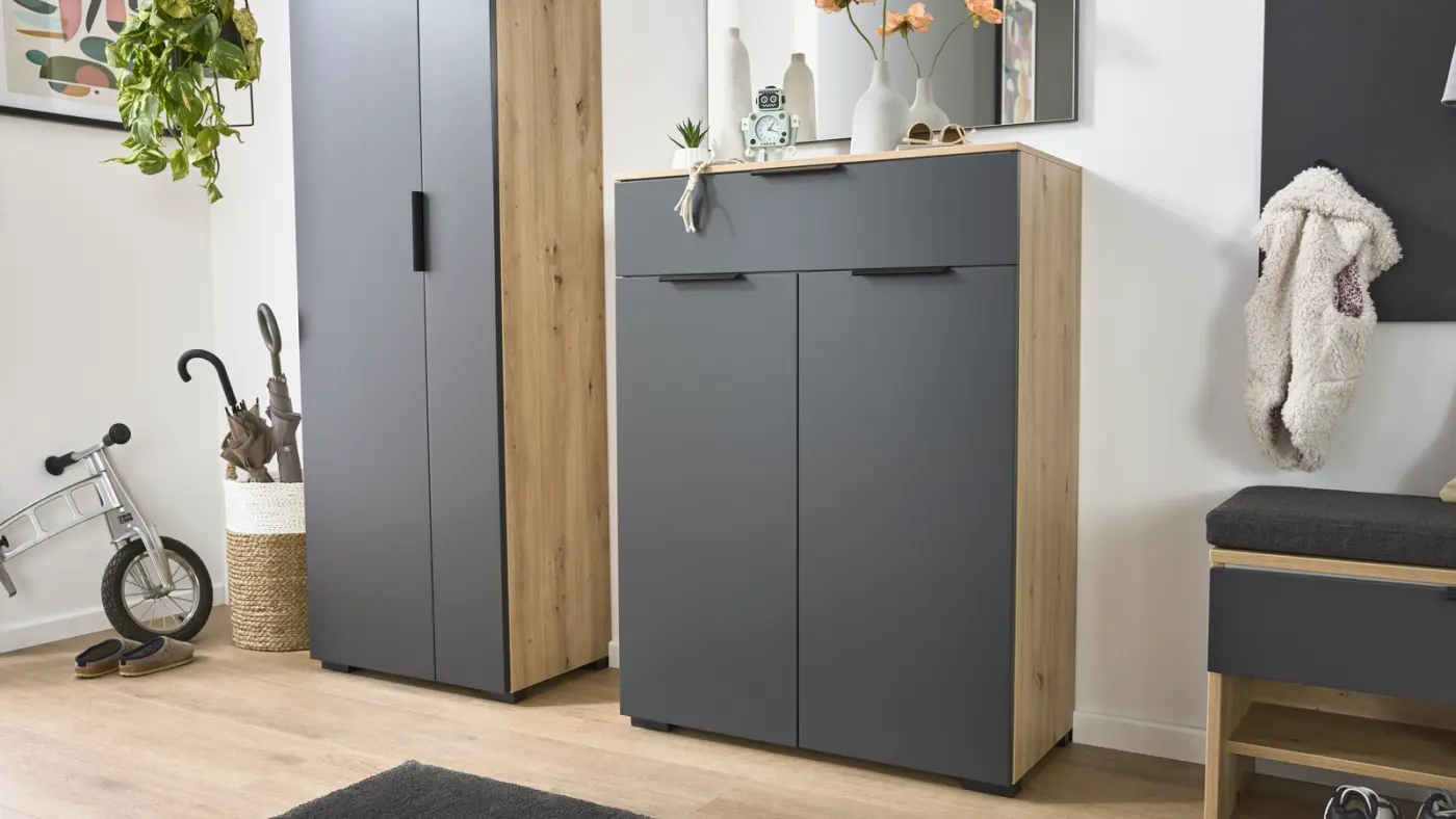 Interliving Garderobenkombi Serie 6012 Anthrazit Asteiche Dekor
