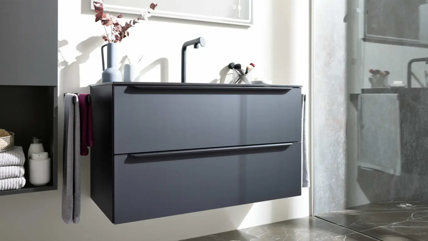 Interliving Bad  - Waschtisch mit Spiegel Serie 7945 schwarz 100 cm breit