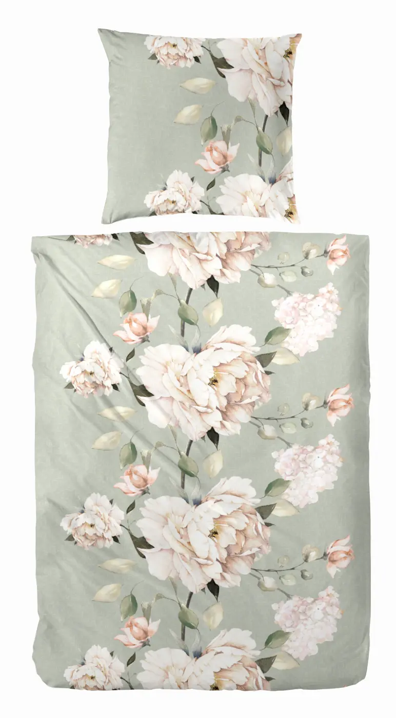 Hahn  Feinbieberbettwäsche 155 x 220 cmfloral grün-rot