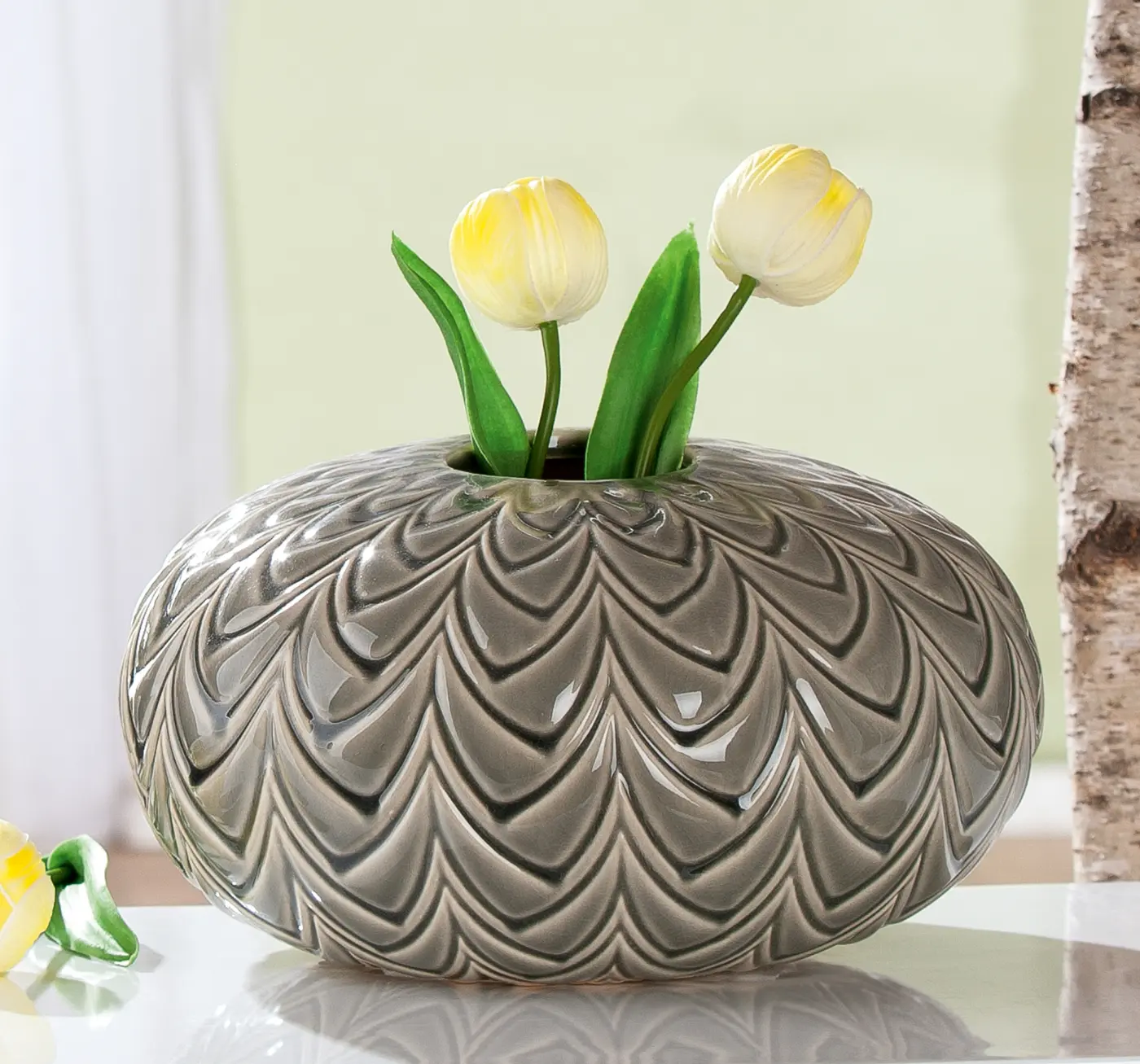 Gilde Vase bauchig grün 15 cm Keramik