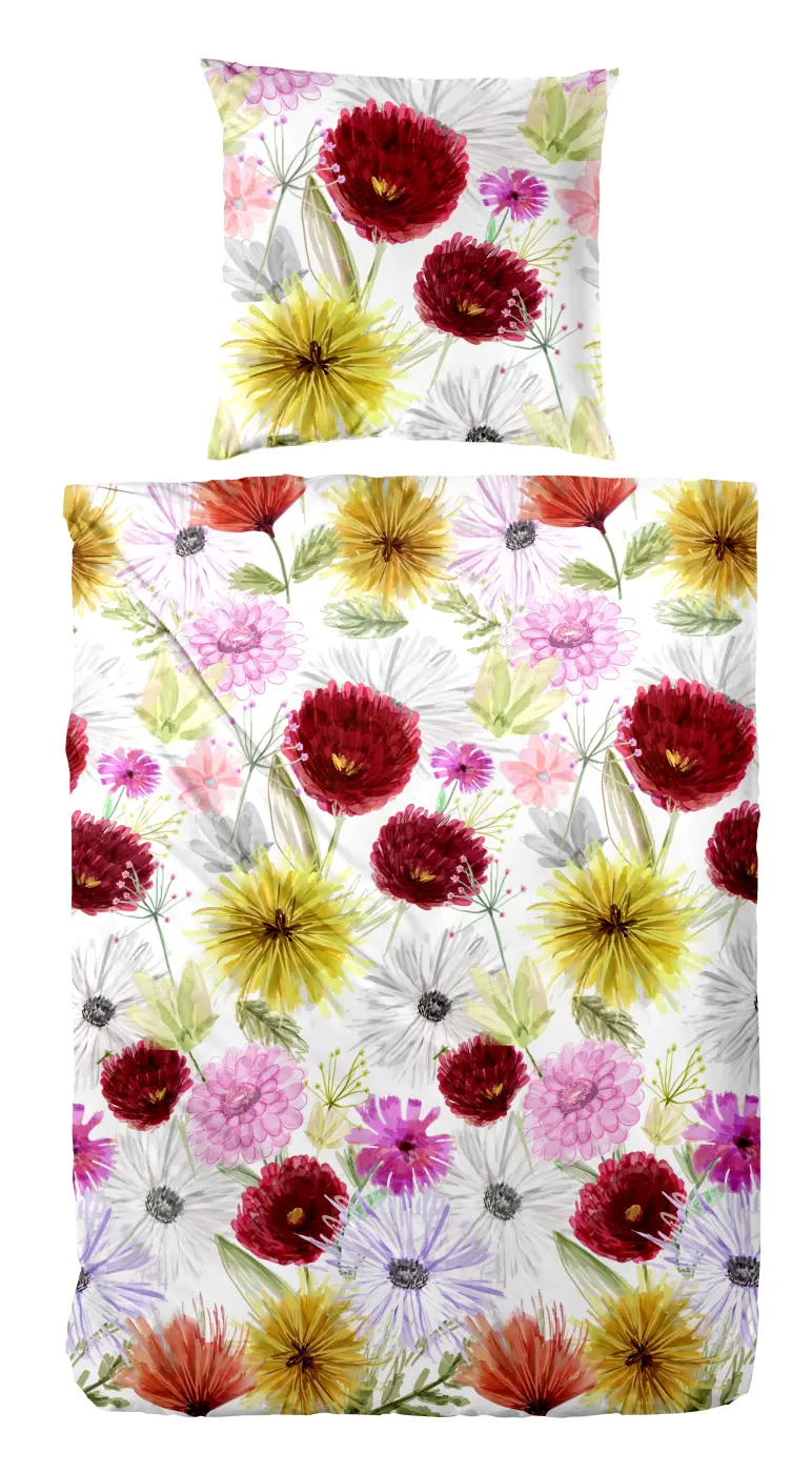 Hahn Mako-Satin Bettwäsche  floral rot-gelb 135 x 200 cm