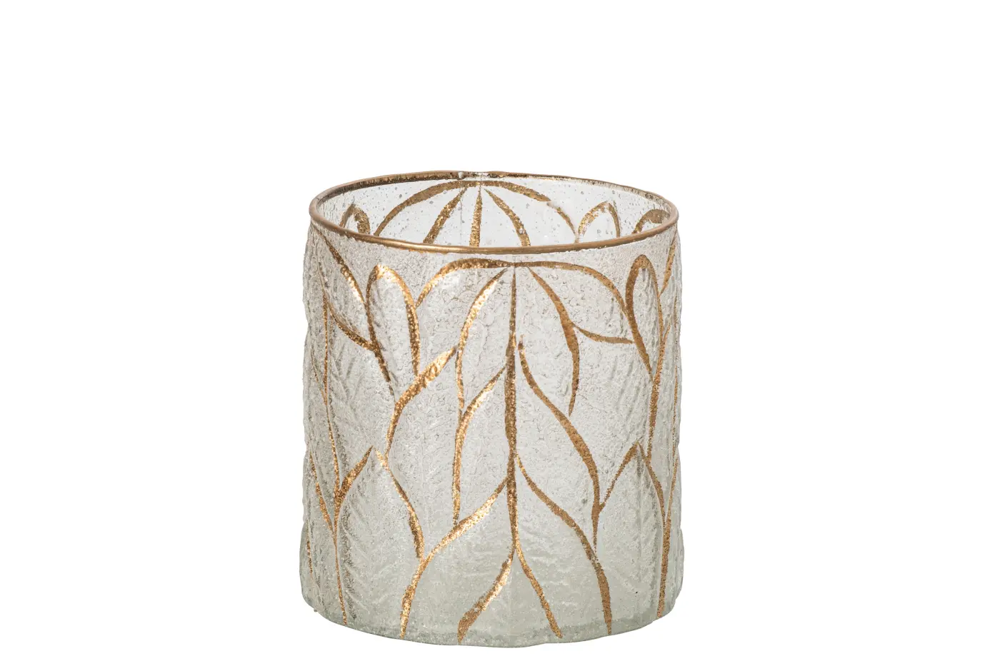Jolipa Windlicht Blätter Glas gold/weiß  13,5x13,5x15cm