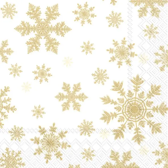 Ihr Lunch-Servietten FALLING SNOWFLAKES white gold 33X33 cm