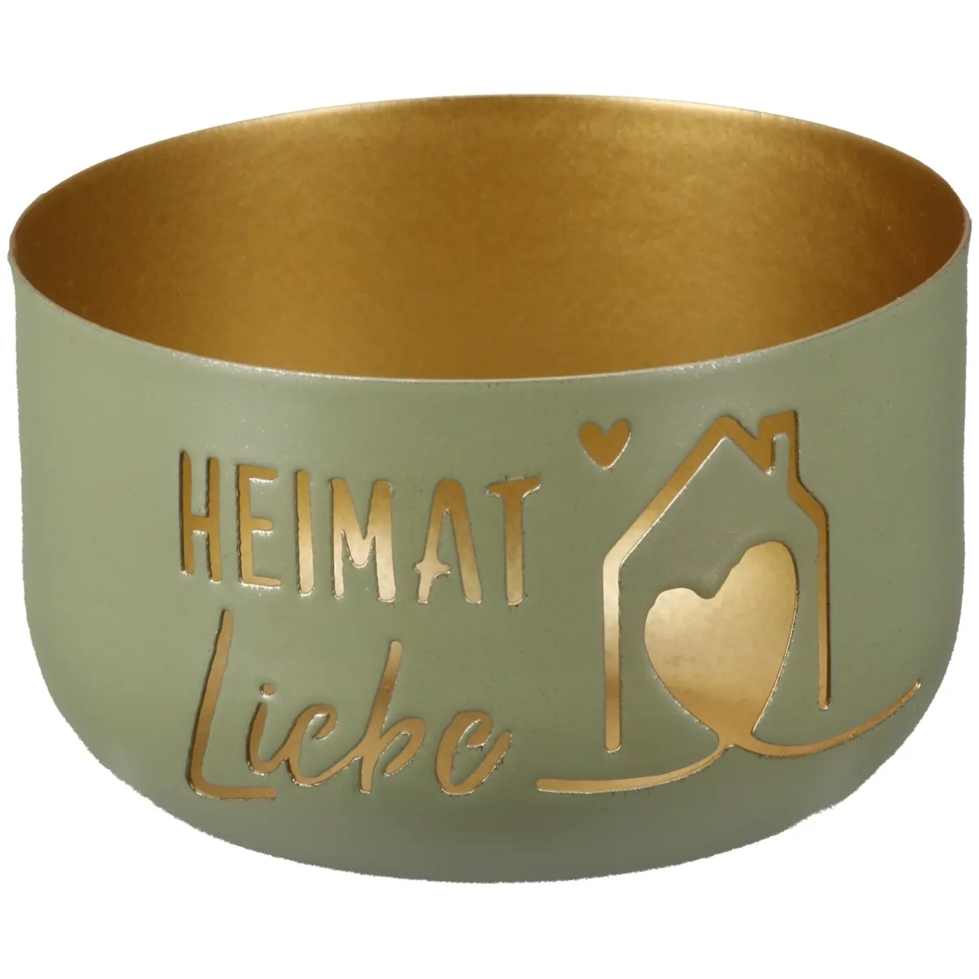 Gilde Handwerk Teelichtleuchter "Heimatliebe" Metall hellgrün, innen goldfarben