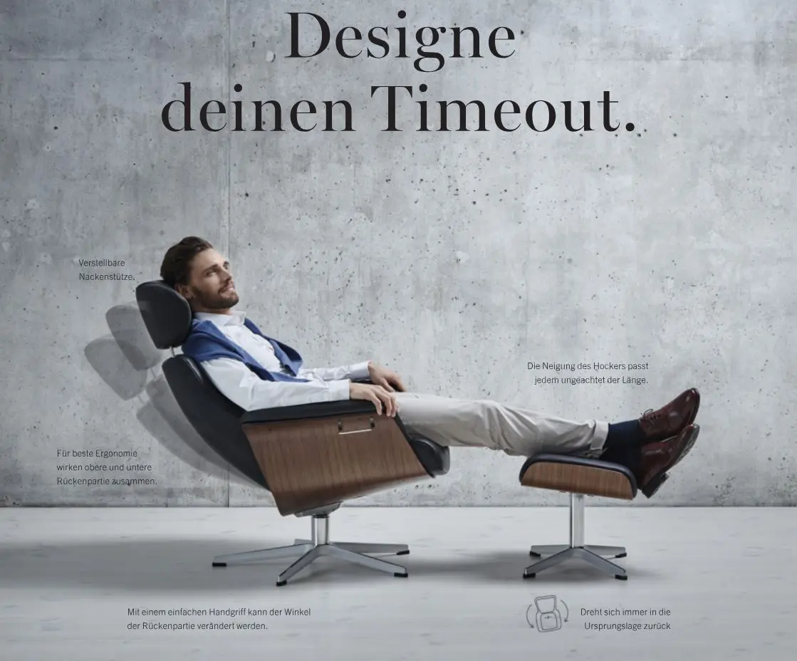 Conform Relaxsessel mit Hocker Timeout Leder schwarz - Gestell schwarz
