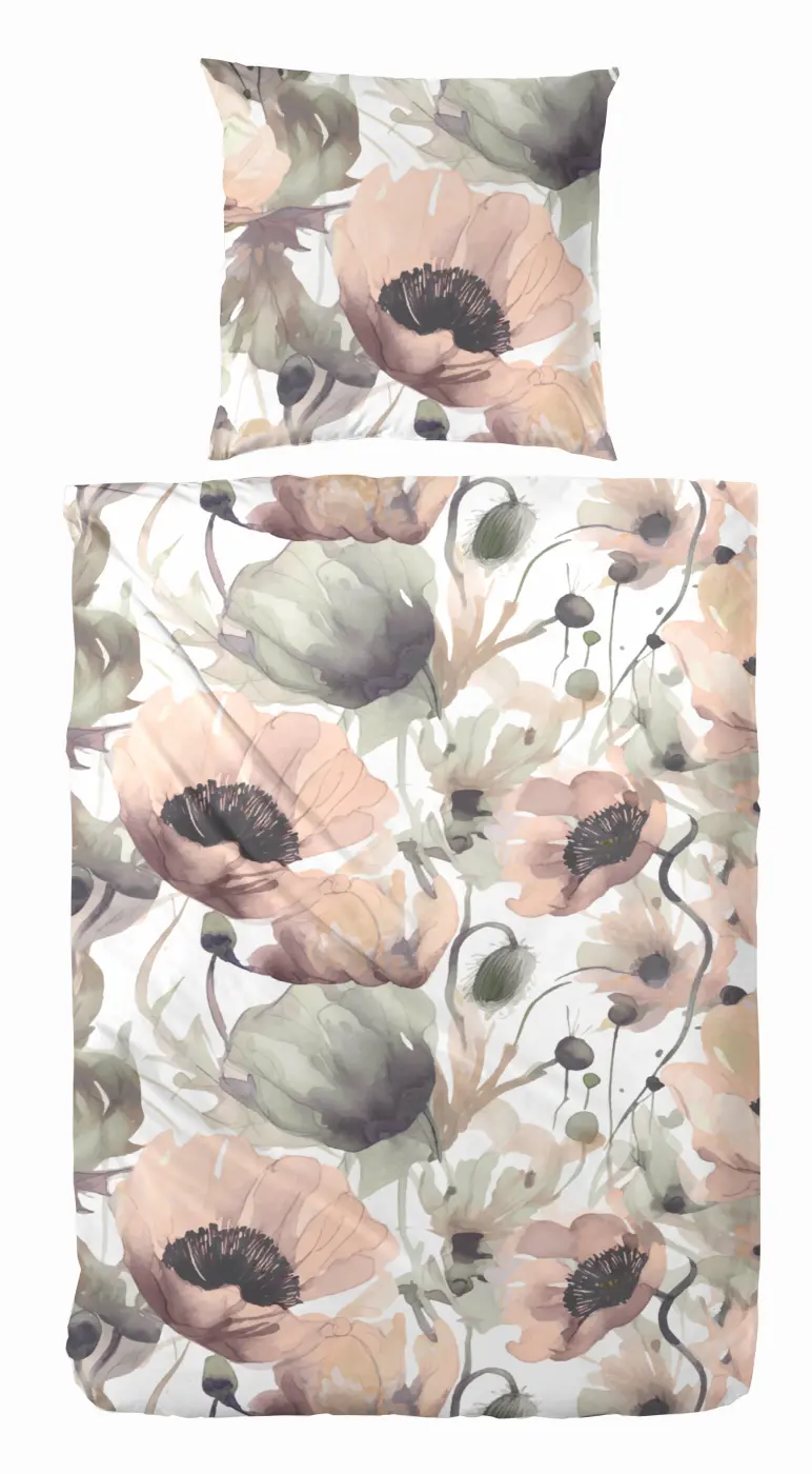 Hahn  Edelflanell Bettwäsche 155 x 220 cm floral grau-braun