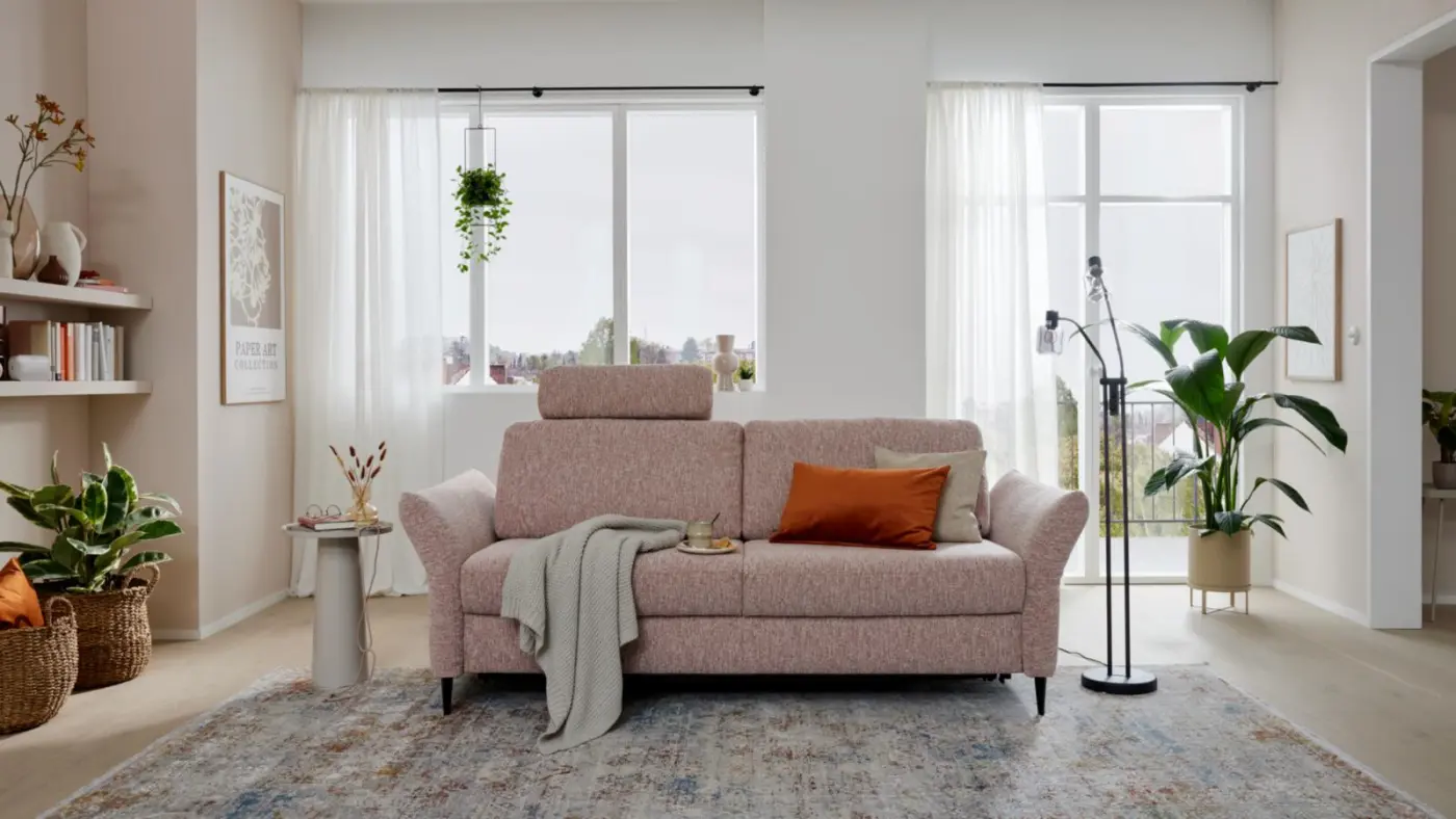 Interliving  Schlafsofa Serie 4700 rosa/rost  ca. 222 cm breit