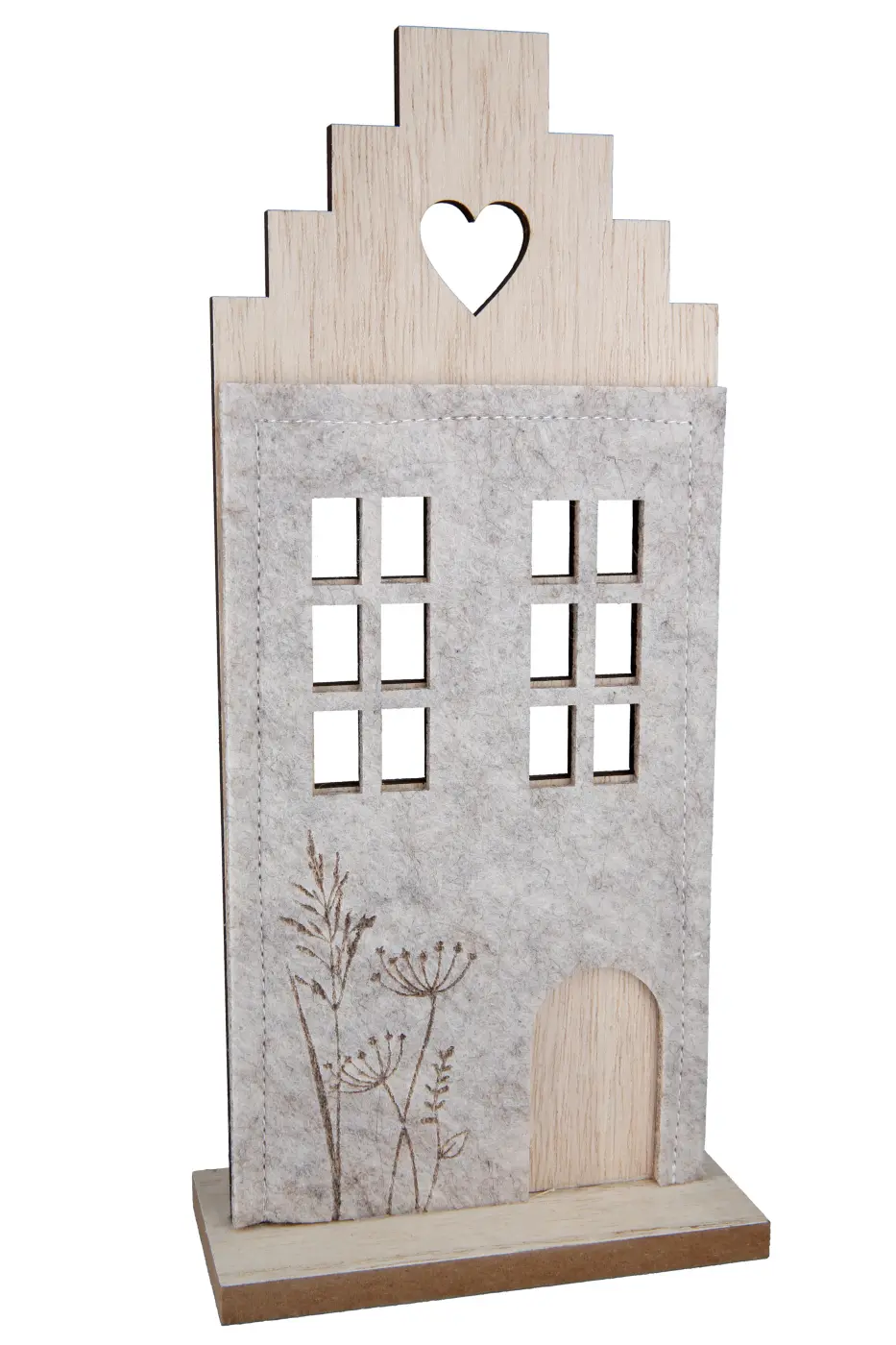 Gilde Standrelief Haus grau 24 cm Filz, Holz