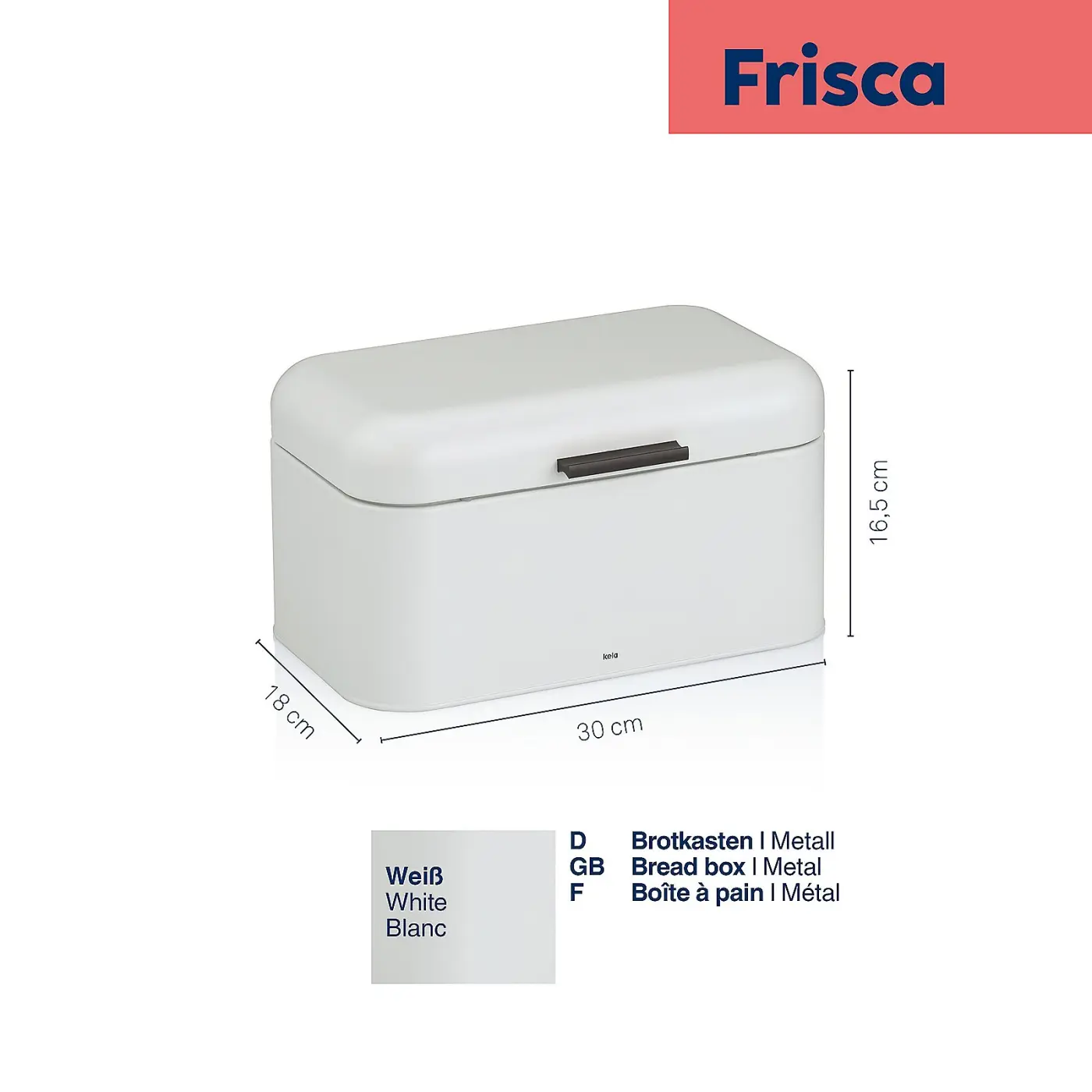 Kela Brotkasten Frisca Metall weiß matt 30x18x16,5cm