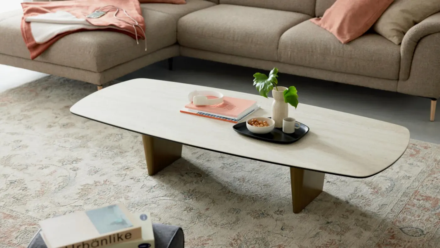 Interliving Couchtisch Serie 6227 Keramik Travertin  160 x 70 x 38 cm