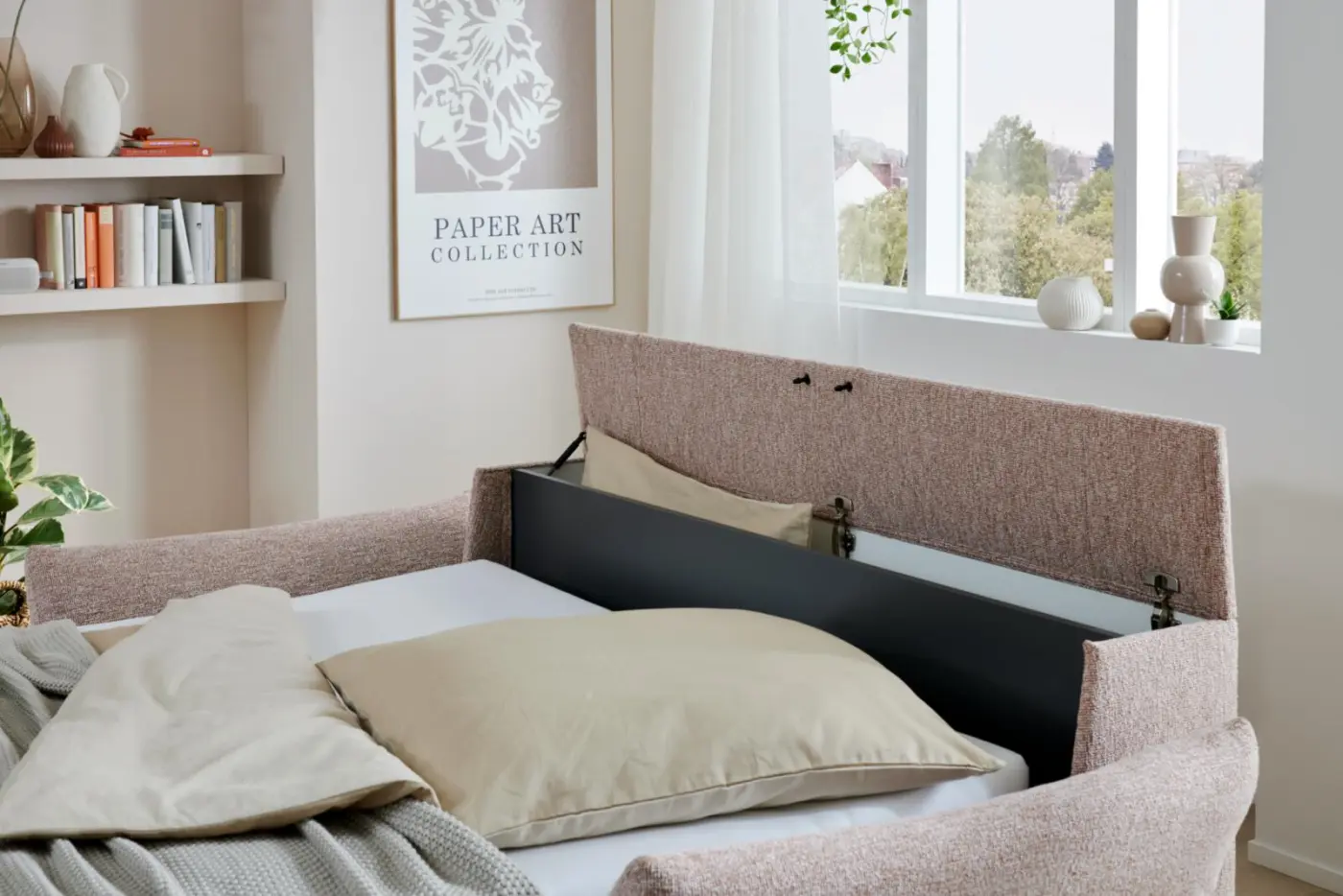 Interliving  Schlafsofa Serie 4700 rosa/rost  ca. 222 cm breit