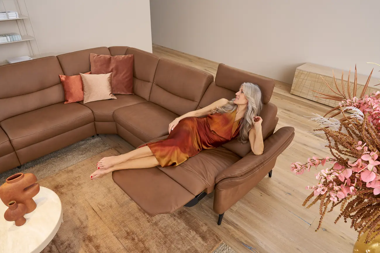 Himolla  Wohnlandschaft 1468 mit Funktion Leder Honig ca. 249 x 279 cm