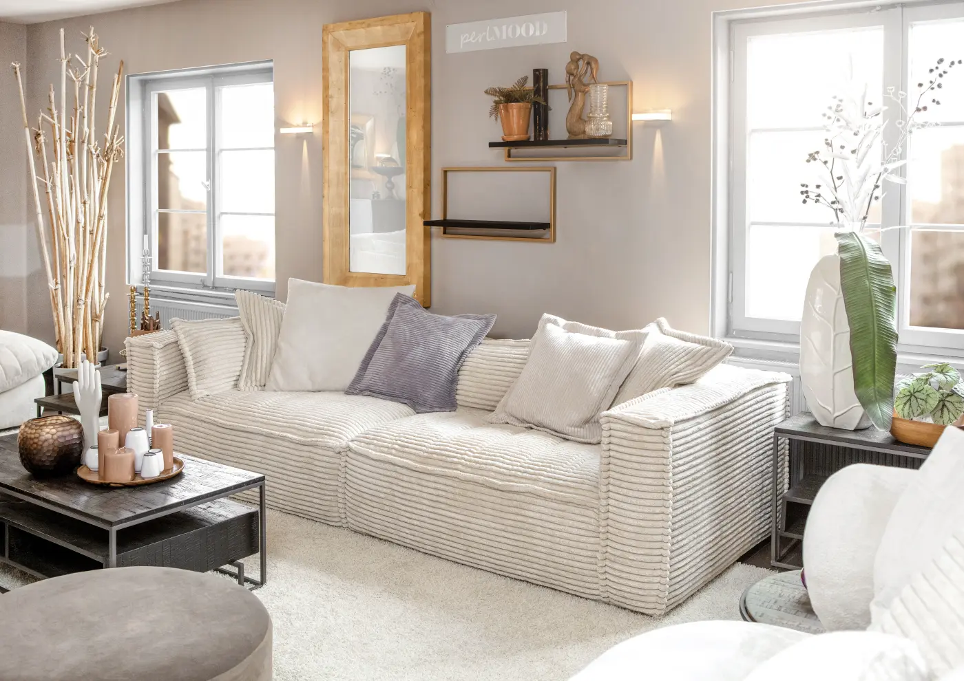 Gutmann Megasofa Chicago inklusive Kissen Cord graubeige ca. 280x66/42x110 cm