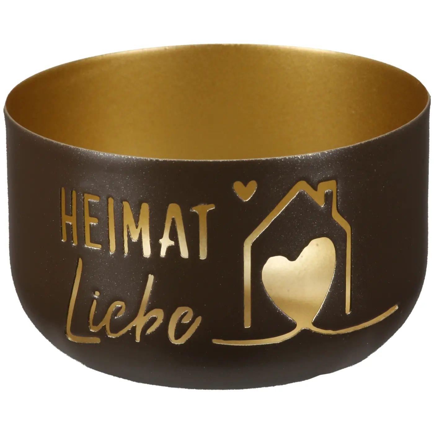 Gilde Handwerk Teelichtleuchter "Heimatliebe" Metall schwarz, innen goldfarben
