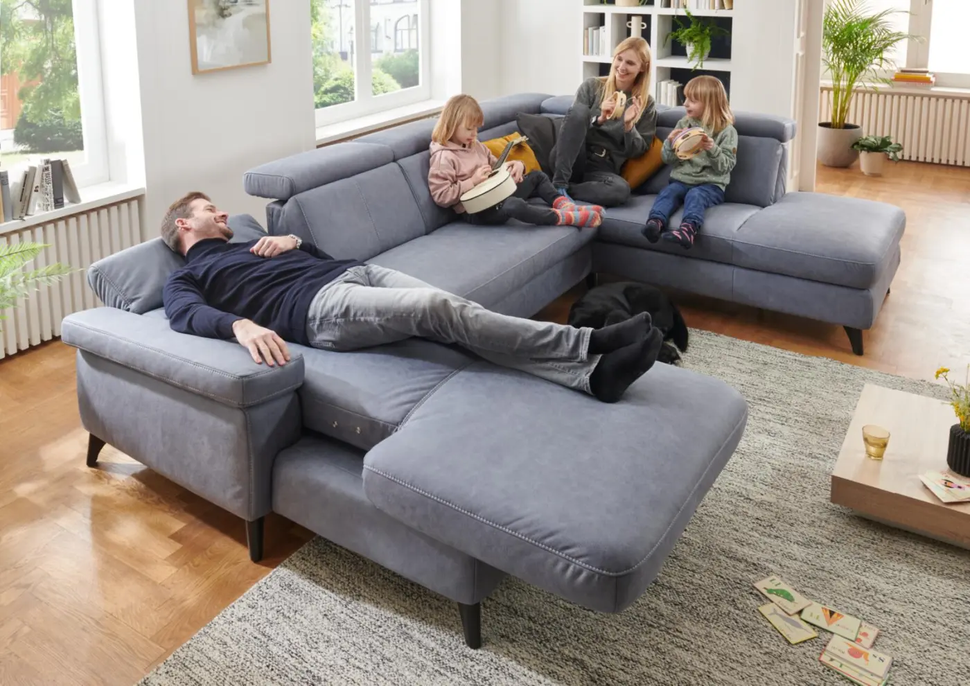 Polsteria Wohnlandschaft mit Funktionen  Relaxa 10.0 PSG blaugrau ca. 176 x 325 x 228 cm