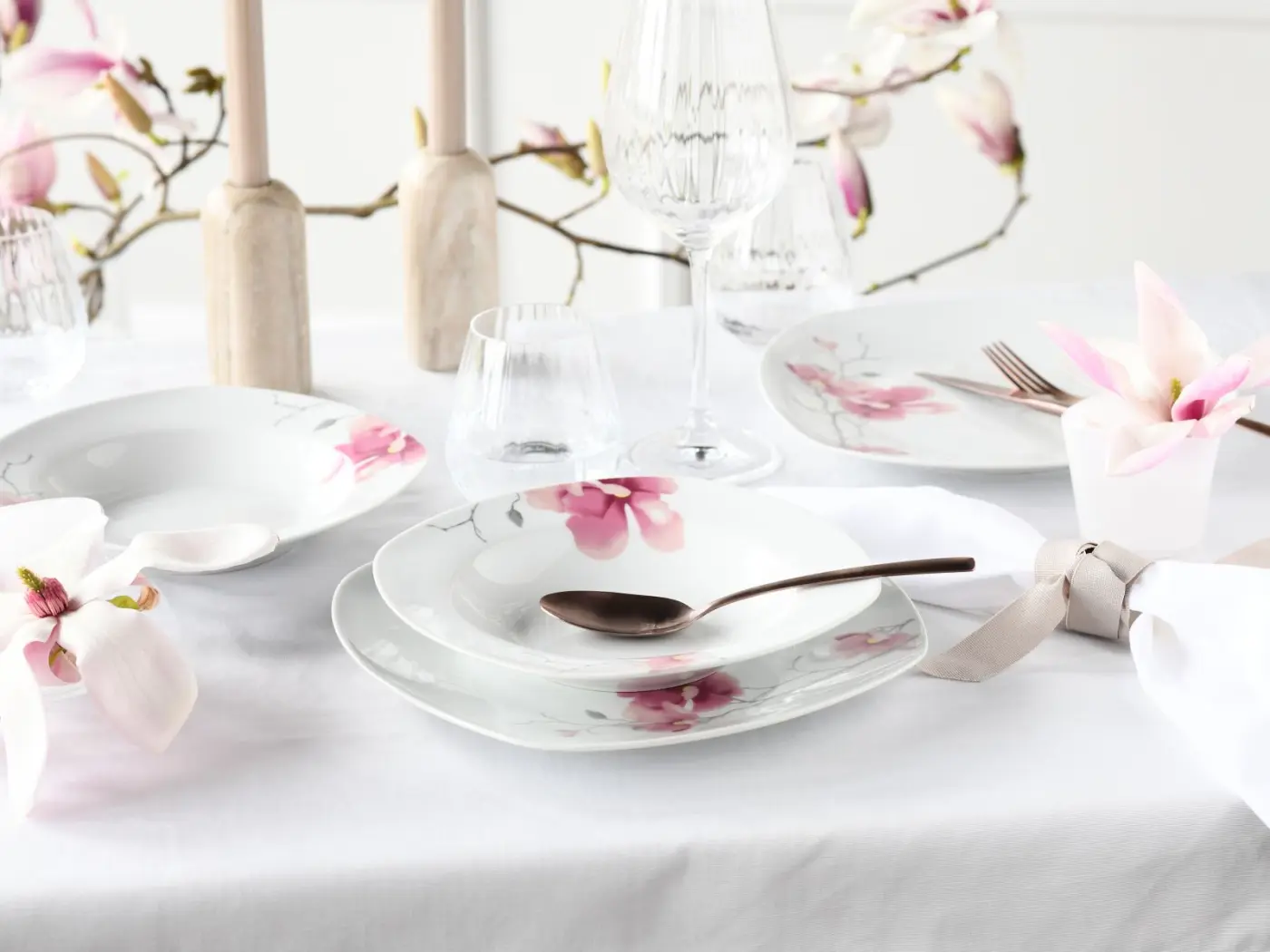 CreaTable Tafelservice Amelie/AIKO 12 tlg Porzellan weiß rosa