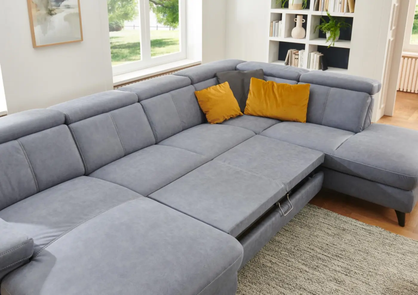 Polsteria Wohnlandschaft mit Funktionen  Relaxa 10.0 PSG blaugrau ca. 176 x 325 x 228 cm