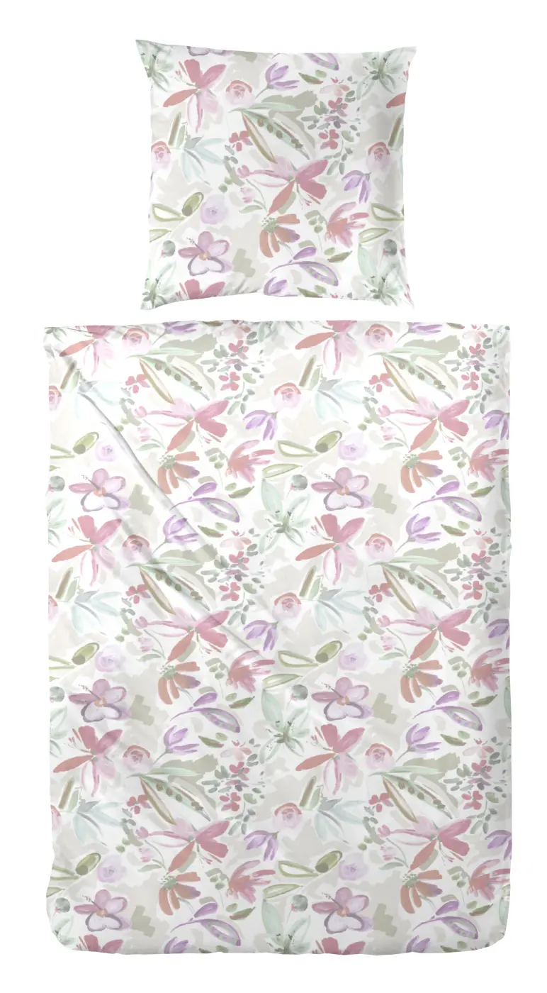 Hahn Renforce Bettwäsche, 135 x 200, 80 x 80 cm  rosa-grün