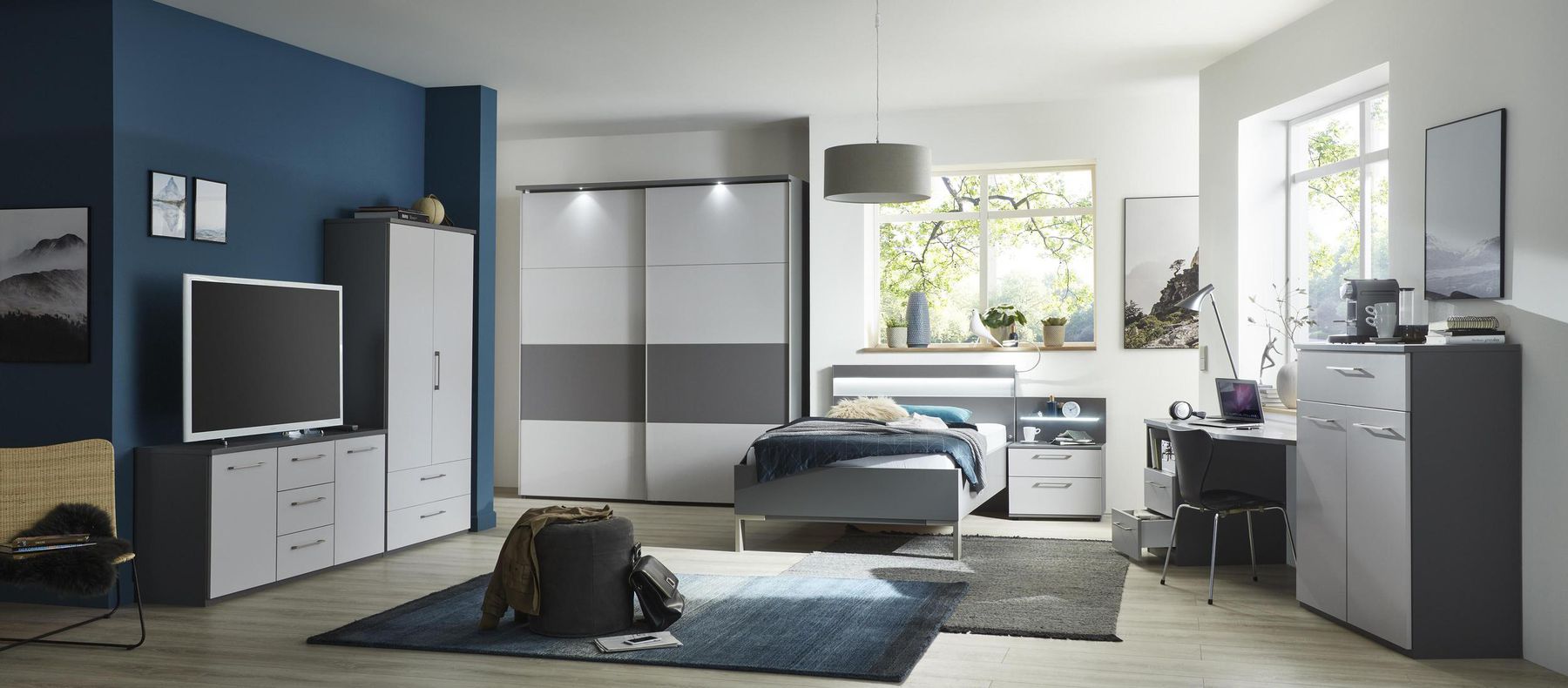 disselkamp-homeoffice-apartment-bett-schrank-kommode-weis-grau-moebel-berta