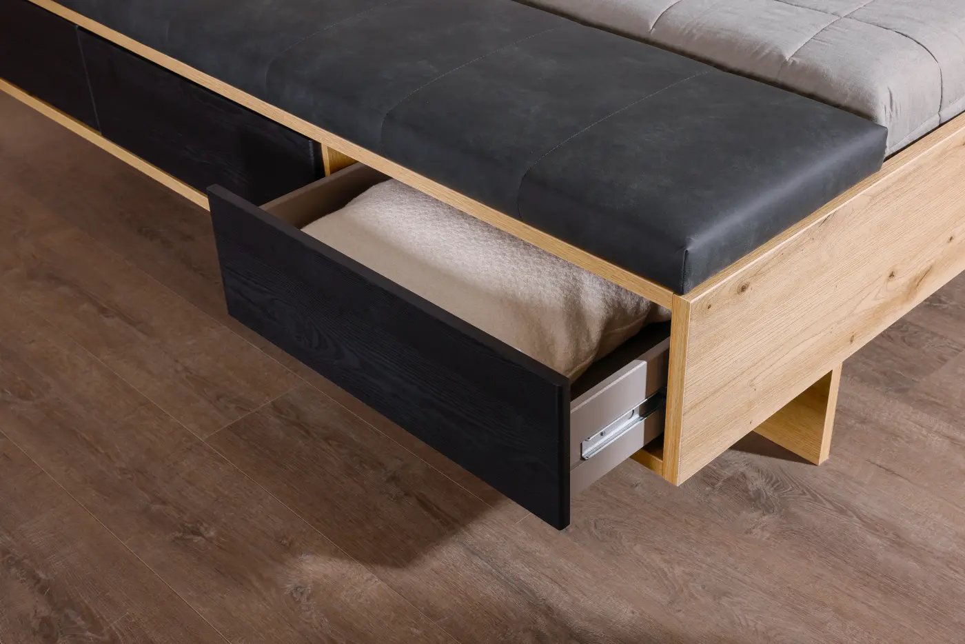Rauch  Bettanlage Apollon  Eiche Artisan NB/Abs. grau metallic LF 180 x 200 cm