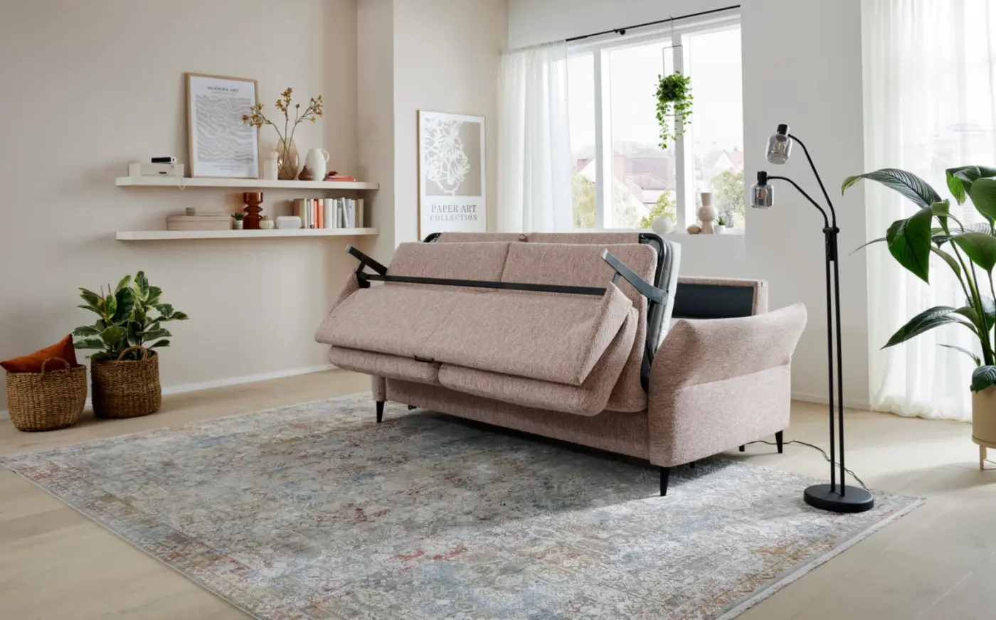 Interliving  Schlafsofa Serie 4700 rosa/rost  ca. 222 cm breit