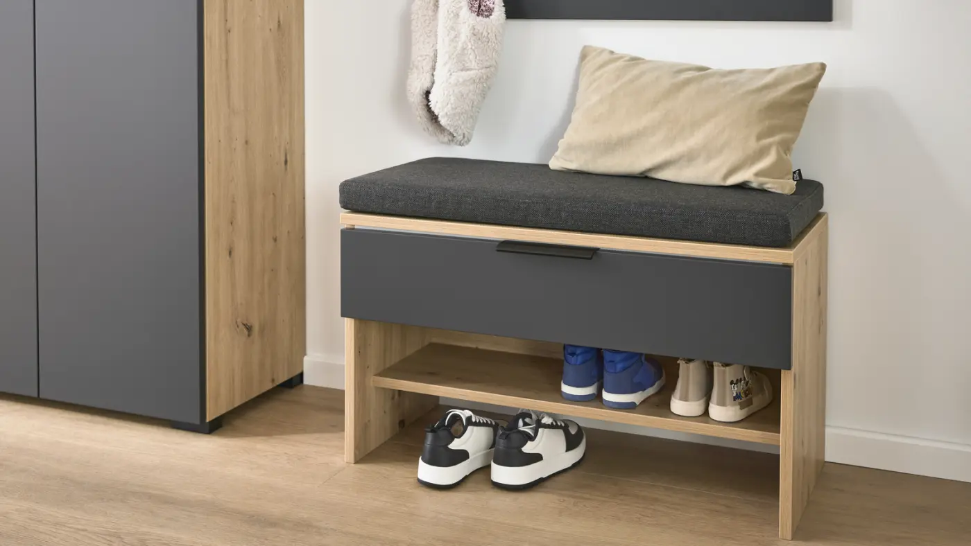 Interliving Garderobenkombi Serie 6012 Anthrazit Asteiche Dekor