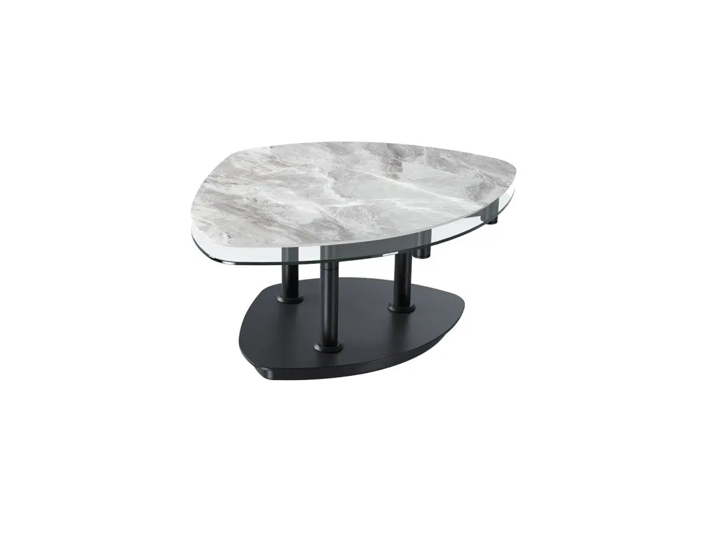 Interliving Couchtisch drehbar hellgraue Marmoroptik  88/146 x 75x 42 cm