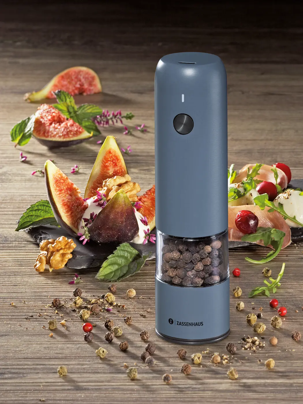 Zassenhaus Pfeffermühle KÖLN USB elektrisch 14 cm blau