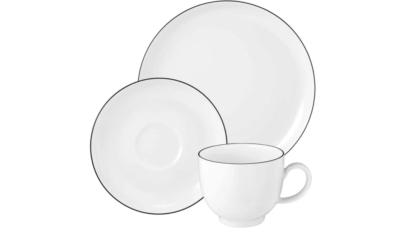 Seltmann Weiden  Kombigeschirr 36-tlg. LIDO Black Line weiß mit schwarzem Rand
