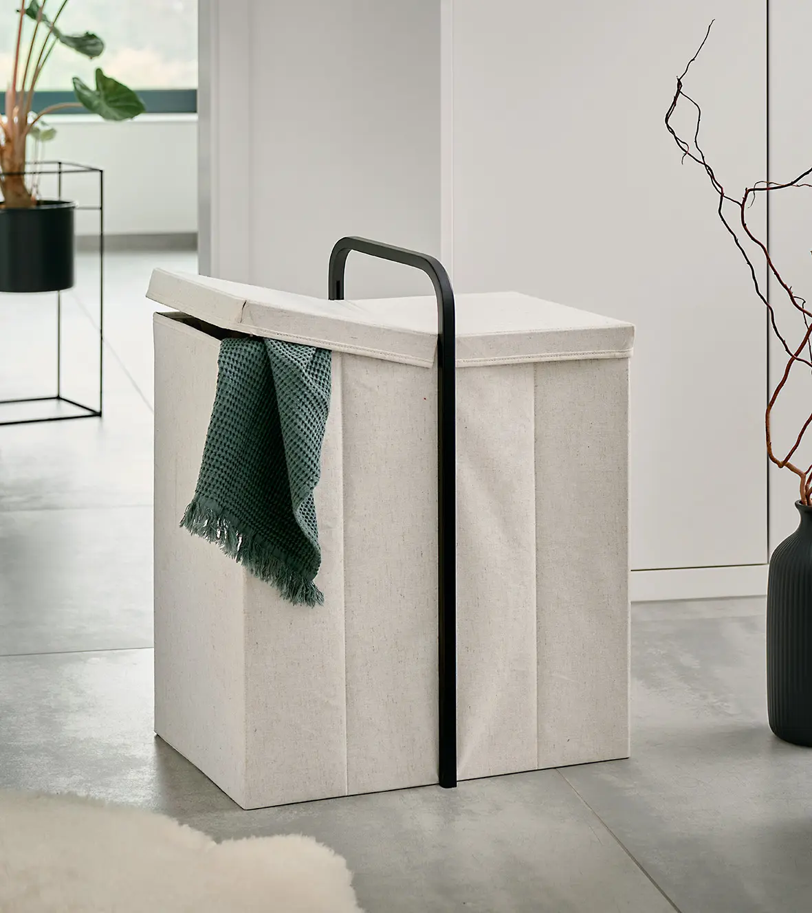 Zeller Wäschesammler Polyester/Bambus creme/schwarz