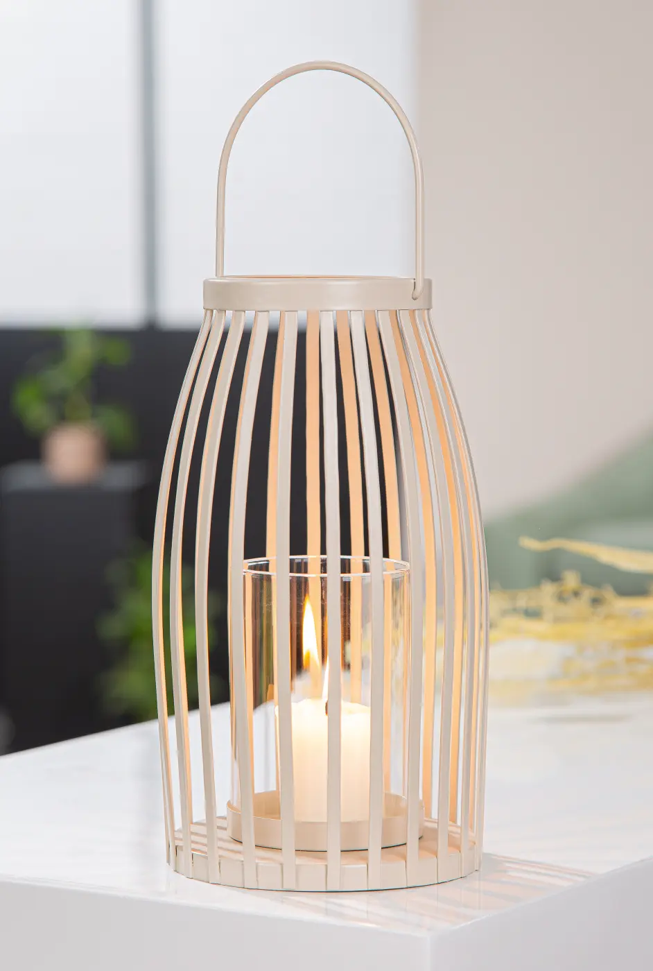 Gilde Windlicht Tammo beige H 22 x Ø 12 cm