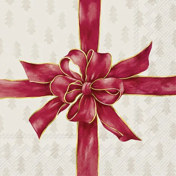 Ihr Lunch-Servietten CHRISTMAS BOW cream red 33X33 cm