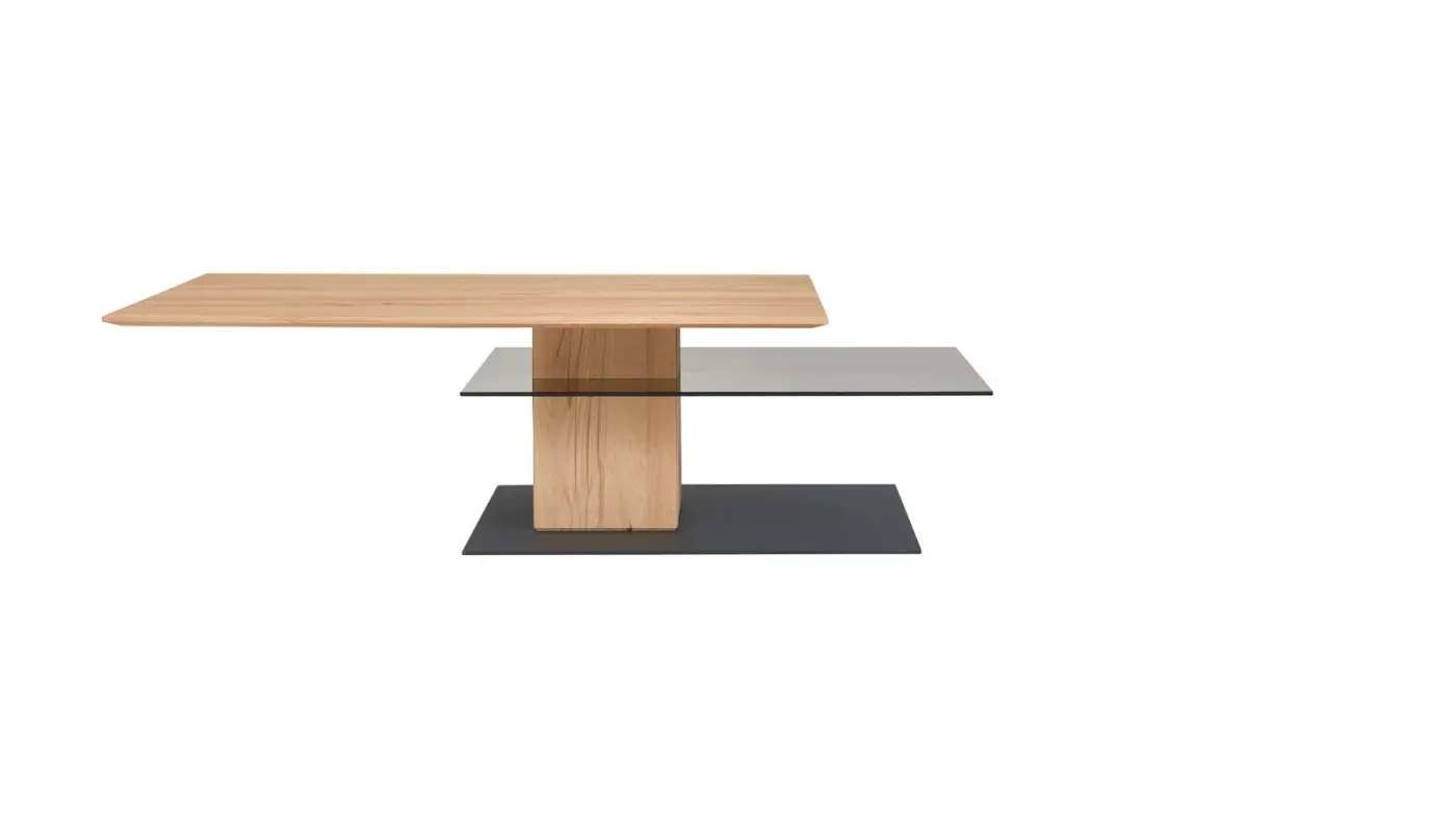 Interliving Couchtisch Serie 2026 Riffeiche massiv/Glas ca. 125 x 44 x 75 cm