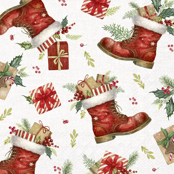 Ihr Cocktail-Servietten CHRISTMAS BOOTS ALLOVER cream 25X25 cm