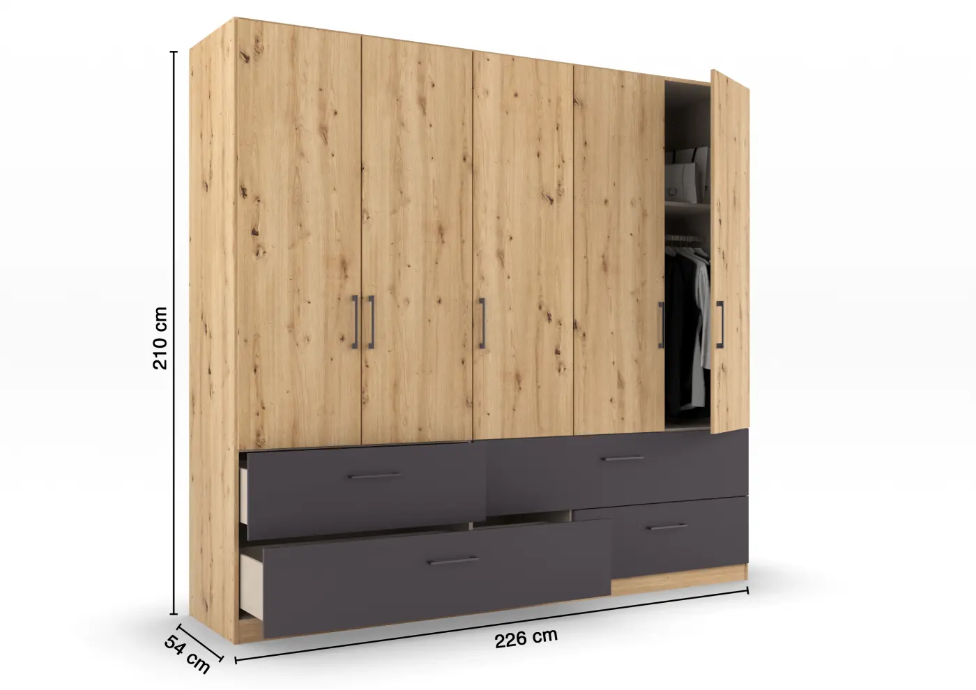 Rauch  Drehtürenschrank 5 trg/4SBK Eiche Artisan B/H/T: 226 x 210 x 54 cm