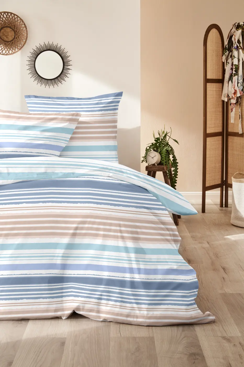 Hahn  Renforce Bettwäsche 135 x 200 cm gestreift blau-braun